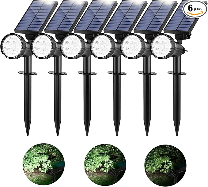 Bosceos 6-Pack Solar Spotlights for Outside with 30LEDs & 3 Modes, Solar Lights Outdoor Waterproof, Dusk to Dawn Landscape Lighting, Pathway Lights for Yard Garden Tree Flag Sculpture(Cool White)