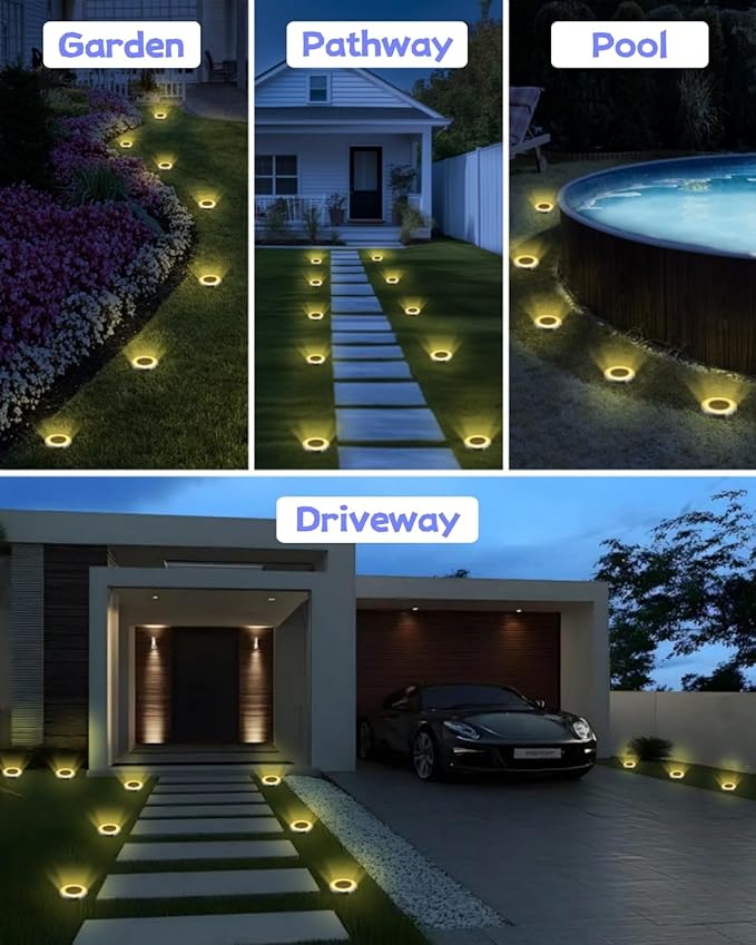 Mini Solar Ground Lights Outdoor 16 Pack Waterproof Upgraded Anti-Rust Solar Flat Garden Lights Stainless Steel | Lumora