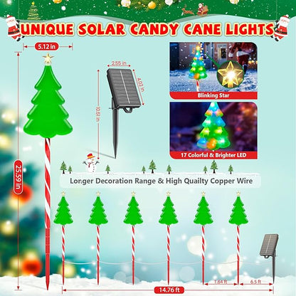 25" Larger Outdoor Christmas Decorations, 5 Pack Colorful Solar Candy Cane Christmas Tree Lights with 10 Lighting Modes and Bright 86 LED, Waterproof Solar Christmas Tree for Pathway Yard