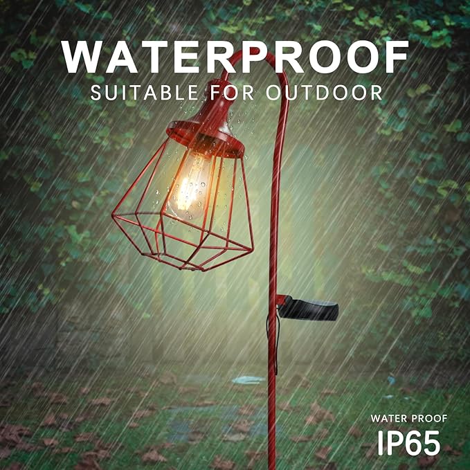 2 Pack Solar Pathway Lights Outdoor Waterproof Solar Powered Metal Path Lighting for Garden Backyard Landscape Lighting, Decor Lights Gift for Women, Red