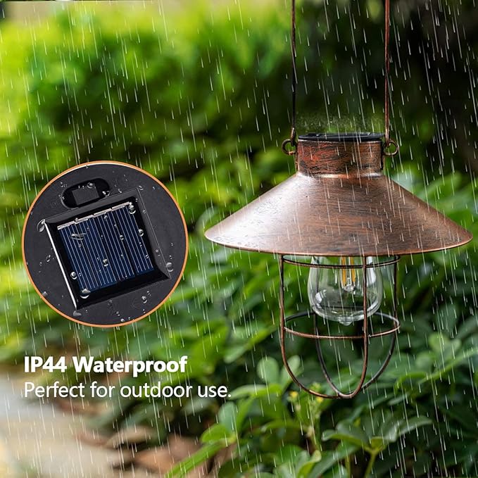 HUYIENO 2Pack Solar Metal Hanging Lantern with Shepherd Hook Outdoor Led Garden Lights Brushed Copper | Lumora