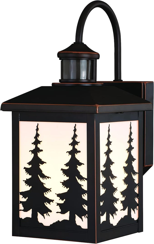 VAXCEL Yosemite Bronze Motion Sensor Dusk to Dawn Rustic Outdoor Wall Light White Glass | Lumora