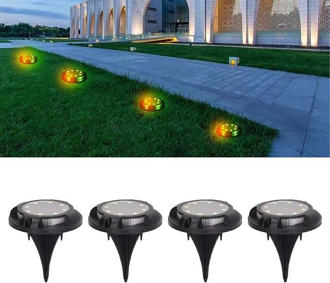 Solar Ground Lights 4 Sets 5W Colorful Gradient Side Glowing Waterproof IP65 Outdoor Garden Lamps - Automatic | Lumora