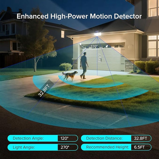 JJX Solar Outdoor Lights 3000LM 238 LED, 1 Pack 3-Head Motion Sensor Outdoor Lights, 6500K IP65 Waterproof 3 Lighting Modes Solar Security Light for Yard Garden Driveway with Remote Control