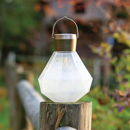 Allsop Gem Light - Outdoor Solar LED Latern - Hand Blown Glass - Waterproof with Easy Hang Frame (Milk)