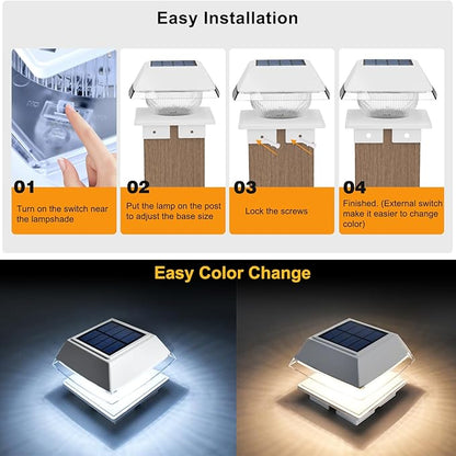 Suamote Solar Post Cap Lights Outdoor, Fits 4x4 Wood/Vinyl Posts, Post Lights Solar-Powered IP65 Waterproof for Yard, Deck, Fence, Efficient 1500mAh Battery, 120 Lumen, Warm White & Cold White