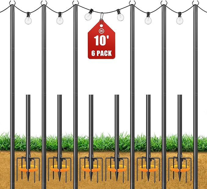 String Light Poles for Outside, 10ft Adjustable Metal Poles for Outdoor String Lights Hanging Light, Outdoor Light | Lumora