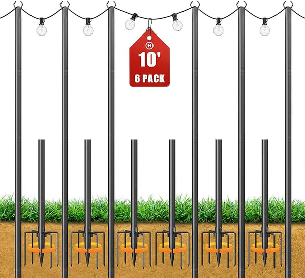 String Light Poles for Outside, 10ft Adjustable Metal Poles for Outdoor String Lights Hanging Light, Outdoor Light | Lumora