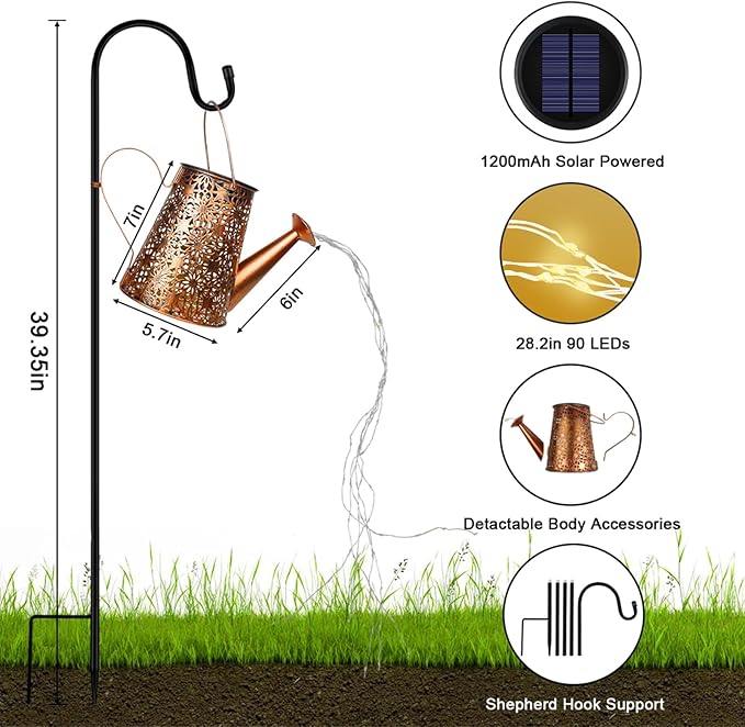 Solar Watering Can with Lights, Large Waterproof Solar Outdoor Lights Decorative Metal Solar Garden Lights Solar | Lumora