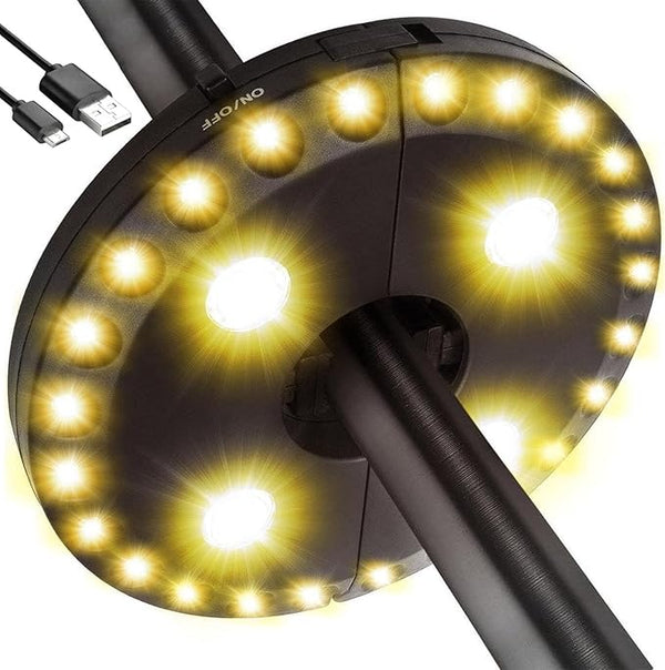 LATME Patio Umbrella Light Rechargeable Umbrella Lights– 10-25 Hours Runtime,Umbrella Pole Light 3 Lighting Modes | Lumora