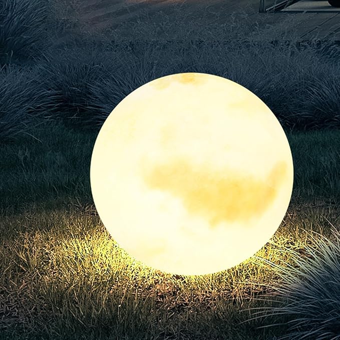 Wiring Powered Globe Shape Outdoor Light,Waterproof Moon Lamp with Resin Lampbody,Unique Outdoor Lighting for Staircase Swimming Pool and Yard(11.81" D)