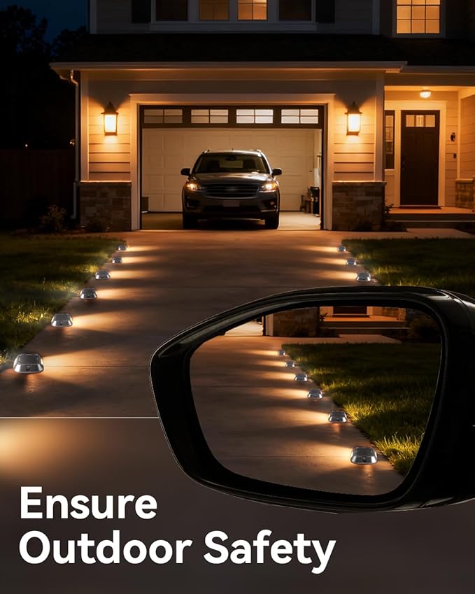 Solar Driveway Lights Outdoor LEDs Deck Driveway Markers Marine Dock Light Waterproof for Garden Ground Walkway Pathway Step Yard 6 Pack