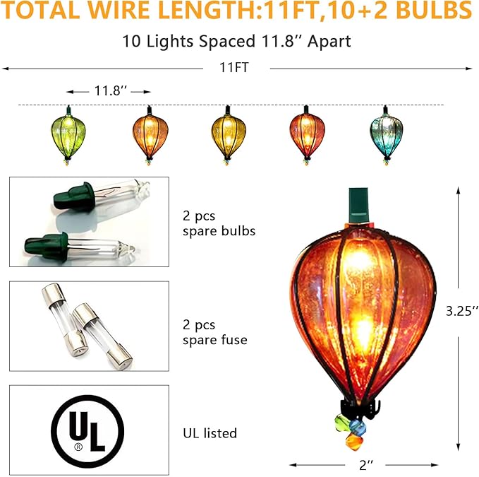 11FT Multicolor String Lights with 10 Bulbs，UL Listed Connectable Waterproof Decorative LED Fairy Hanging Curtain | Lumora