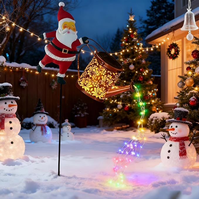 Christmas Santa Solar Kettle Lights Garden Lawn Decorative Lights, Outdoor Waterproof Solar Santa Claus Decoration with LED Light, for Backyard Lawn Patio (Warm Lights,2pc)