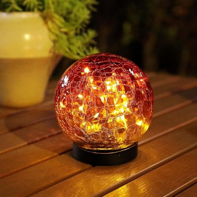 Cracked Glass Outdoor Solar Lights Landscape Garden Ball Lights, Garden Solar Ball Lights Waterproof (Red, 10cm)