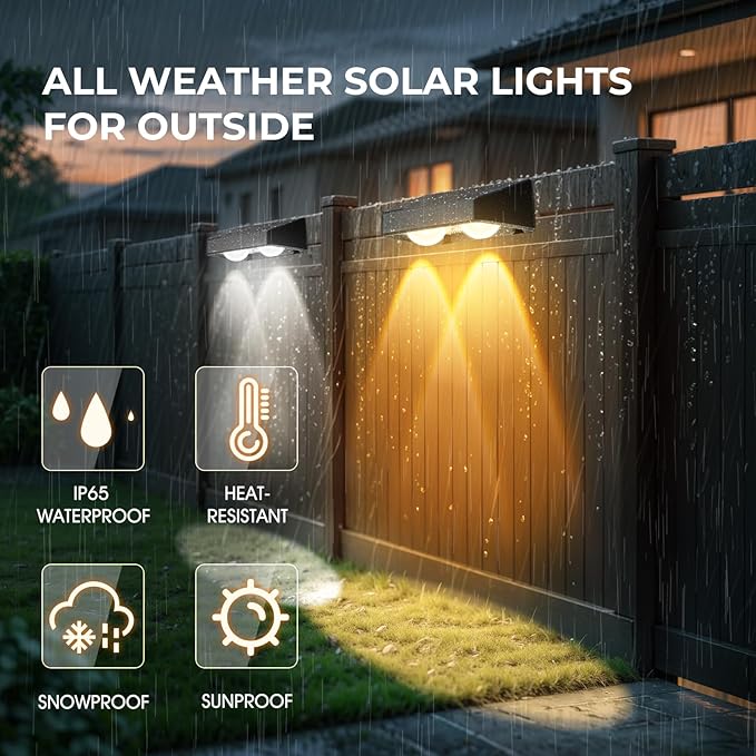 Fence Solar Lights, Solar Fence Lights Outdoor Waterproof Led Warm/Cool White and RGB Colors Changing Outside Wall Lights for Yard Garage Backyard Railing Step Patio Pool - 12Pack