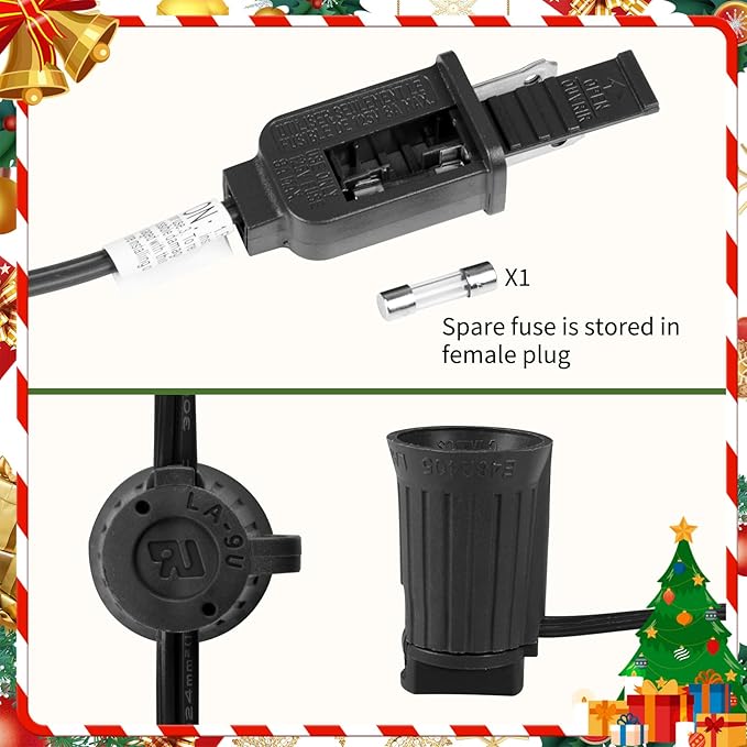 Minetom C9 Light Strand, 100 FT Christmas Stringer with 100 Sockets for Outdoor Patio Light, Connectable, Intermediate Base (C9/E17) - 12" Spacing, Black Wire, Note (Only Use for C9 LED Bulbs)