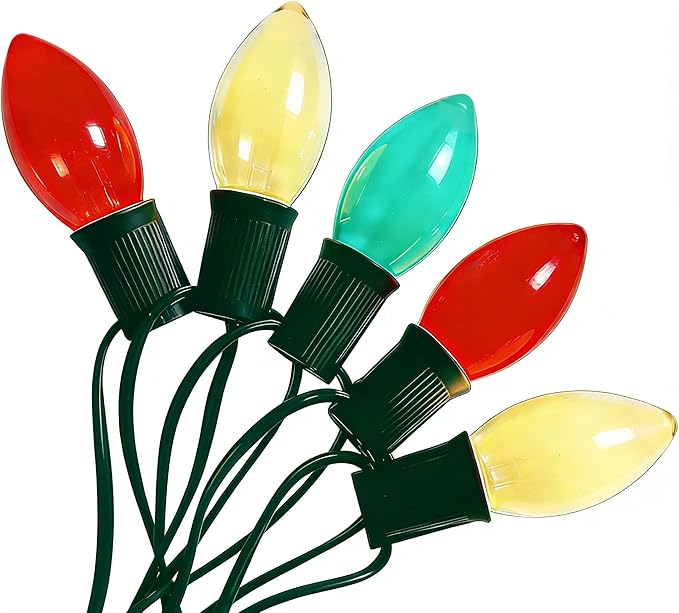 C9 LED Christmas Lights Outdoor, 25Ft Outdoor Valentine's Day Decorations String Lights with 26 C9 LED Red White Green Bulbs, Hanging Vintage Christmas Light for Garden Party Porch Pathway Roofline