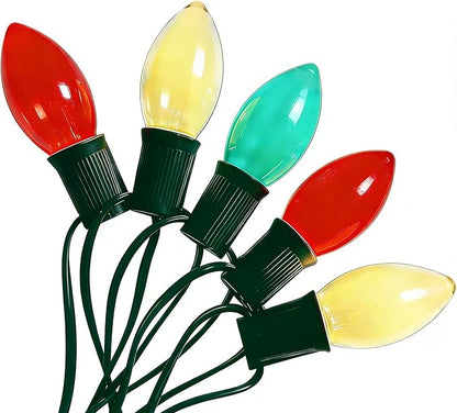 C9 LED Christmas Lights Outdoor, 25Ft Outdoor Valentine's Day Decorations String Lights with 26 C9 LED Red White Green Bulbs, Hanging Vintage Christmas Light for Garden Party Porch Pathway Roofline