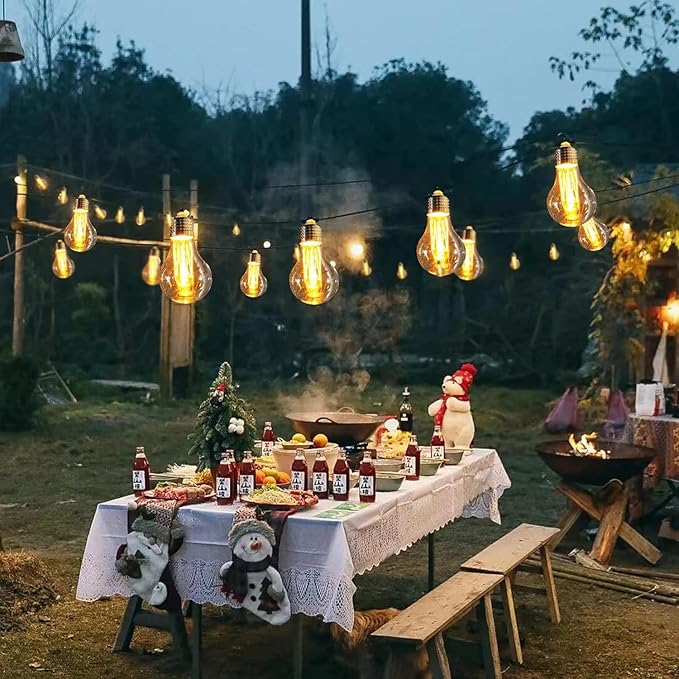 Battery Operated Edison Lights Outdoor String with Timer, 6.56 Ft String of 10 A19 Edison Bulbs, Short Battery Powered Waterproof Plastic Edison String Lights for Hanging Patio Garden (Black Cord)