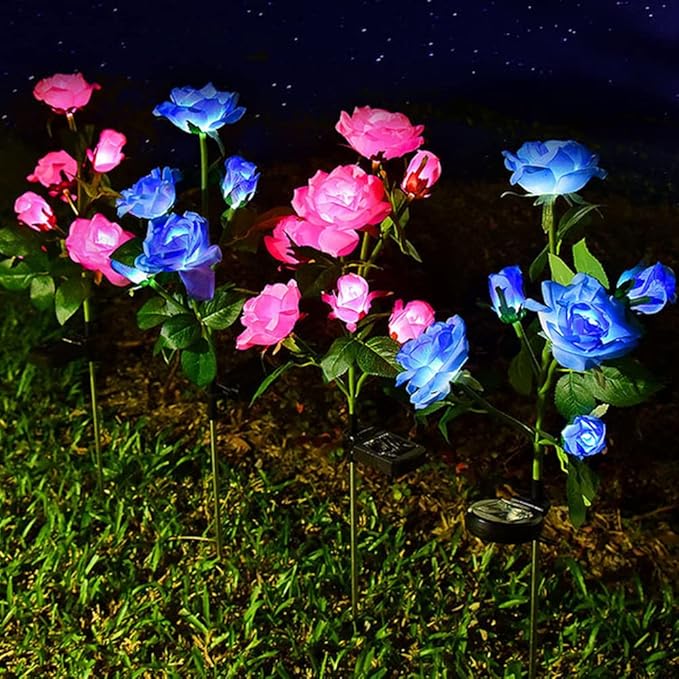 Aolyty Solar Garden Lights Outdoor, Solar Powered Stake Flower Light, IP65 Waterproof Solar Decorative Rose Flowers Lights for Patio Pathway Yard Lawn Decor (Yellow, 6 Rose)