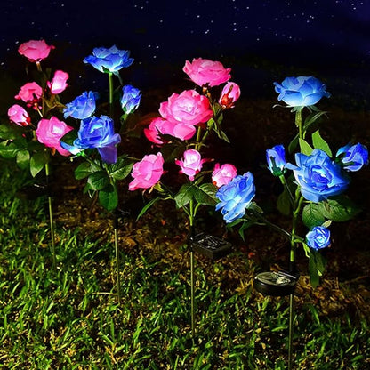 Aolyty Solar Garden Lights Outdoor, Solar Powered Stake Flower Light, IP65 Waterproof Solar Decorative Rose Flowers Lights for Patio Pathway Yard Lawn Decor (Blue, 6 Rose)