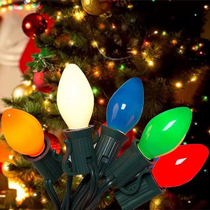 Sxminer C9/E17 LED Christmas Vintage Lights 25Ft Outdoor String Lights with 27 Multicolor LED Bulbs for Holidays Christmas Prom Party Wedding- Green Wire