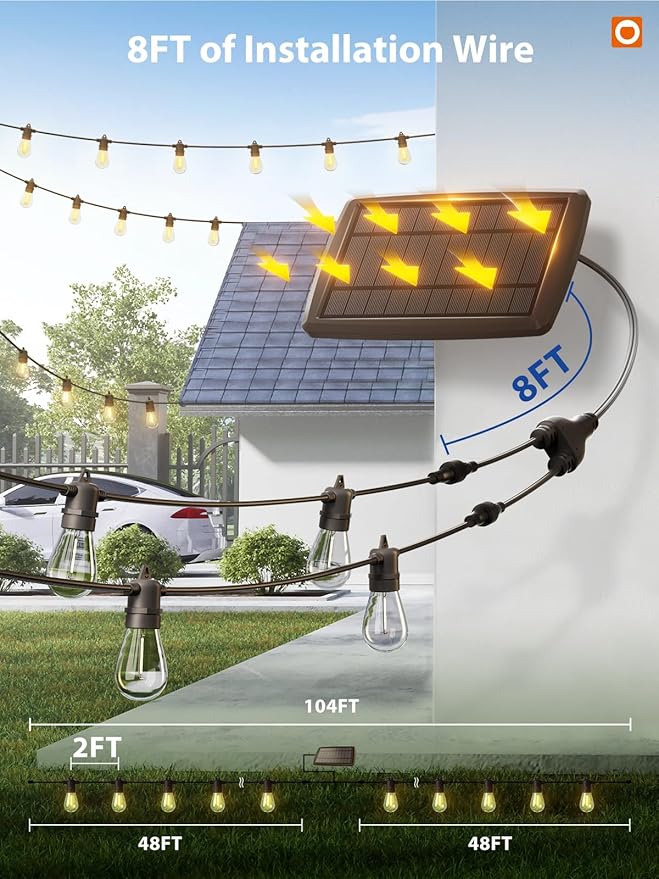 addlon 104FT(98FT+6) Solar String Lights Outdoor Waterproof with USB Port & Remote Control Solar Patio Lights for | Lumora