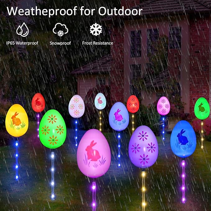 Upgraded 8-Pack Solar Easter Egg Stake Lights for Easter Decorations, Outdoor Waterproof Solar Easter Yard Stake Lighted Egg Lights for Garden Patio Yard Pathway Lawn Decor (Big Egg)
