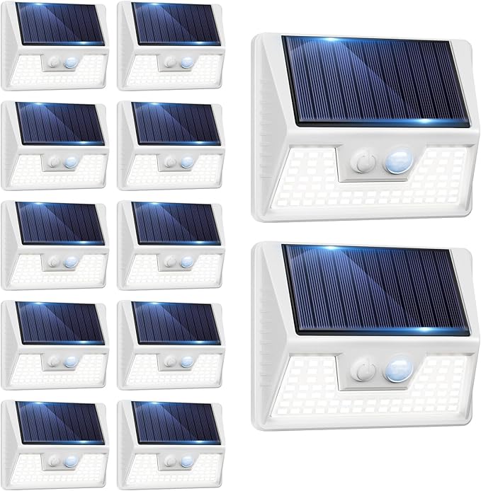 12 Pack Solar Lights Outdoor Motion Sensor, Waterproof Fence Lights with 3 Lighting Mode, Cool White LED Security | Lumora