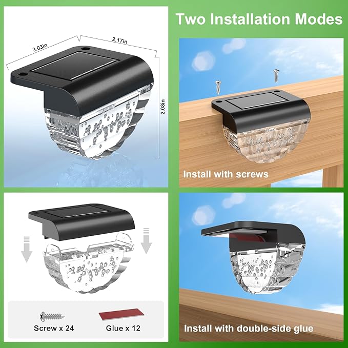 12 Pack Solar Deck Lights Outdoor, Solar Step Lights Waterproof for Outside, Yard, Patio, Garden, Pool, Railing | Lumora