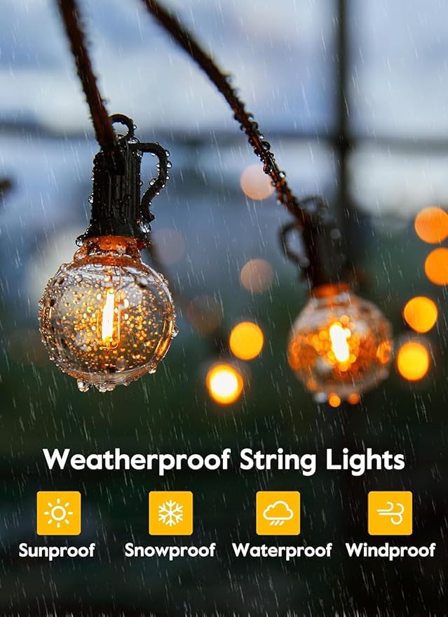 Brightown Outdoor String Lights with Remote, 2 Packs Each 38Ft 15 LED Patio Lights Outdoor Waterproof, String Lights for Outside, Hanging Lights for Porch Balcony Bistro Cafe
