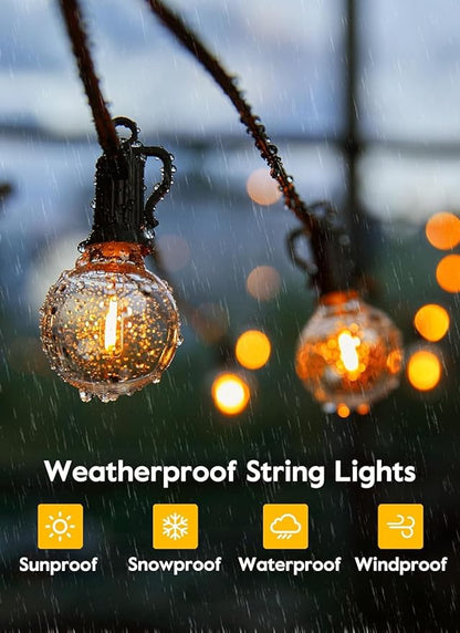 Brightown Outdoor String Lights with Remote, 2 Packs Each 38Ft 15 LED Patio Lights Outdoor Waterproof, String Lights for Outside, Hanging Lights for Porch Balcony Bistro Cafe