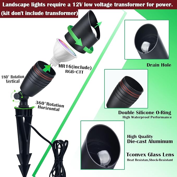 Color Changing Outdoor Landscape Lights, 12V RGB Low Voltage Landscape Lighting Kit with Remote Control, Smart | Lumora