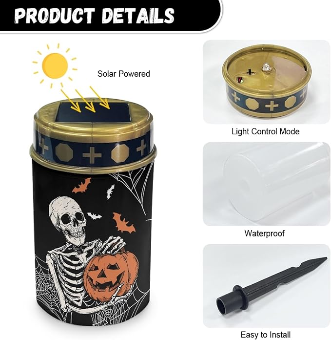 Halloween Skull Solar Pathway Lights,Waterproof Solar Garden Lights Outdoor Solar Walkway Lights Landscape Halloween Decoration Lighting for Yard,Walkway,Patio,Driveway