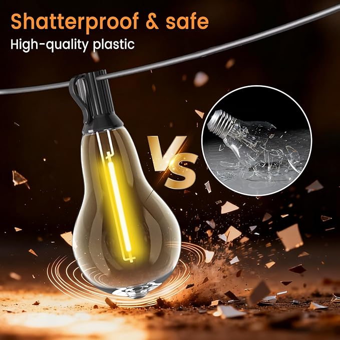 String Lights for Outside,75FT Patio Lights with 50+3 Bulbs(1.5FT Bulbs Spacing), outdoor string lights, Remote & Dimmer, 3 Mode Light & Timing, 50PC Mounting Ties for Outside, 2200K(Black)