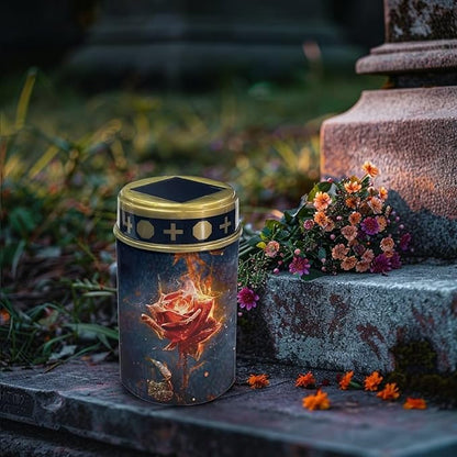 Red Rose Outdoor Solar Garden Lights,Waterproof Solar Outdoor Lights,Solar Stake Lights for Cemetery Grave Garden Patio Yard Lawn Decoration