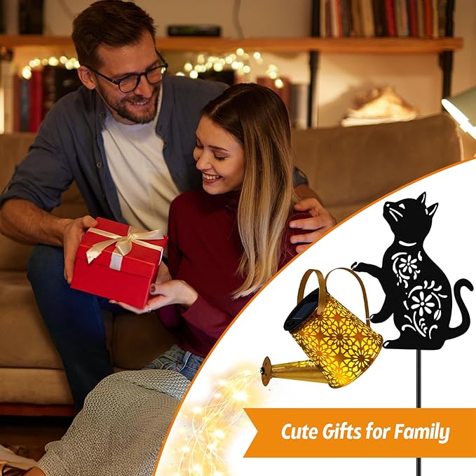 Solar Watering Can Lights, Cat Hanging Lantern Solar Lights Outdoor, Cat Lover Gifts for Mom Women Birthday | Lumora