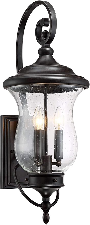Franklin Iron Works Carriage Traditional Outdoor Wall Light Fixture LED Dimmable Bronze 26 3/4" Clear Seedy Glass for Exterior House Porch Patio Outside Deck Garage Yard Front Door Garden Home