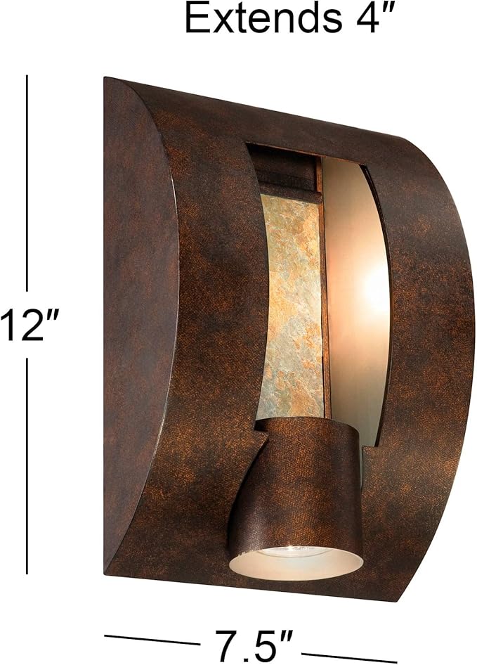 Franklin Iron Works Modern Industrial Outdoor Wall Light ADA Compliant Fixture Brown Bronze 12" Framed Slate Downlight for Exterior House Porch Patio Outside Deck Garage Yard Front Door Garden Home