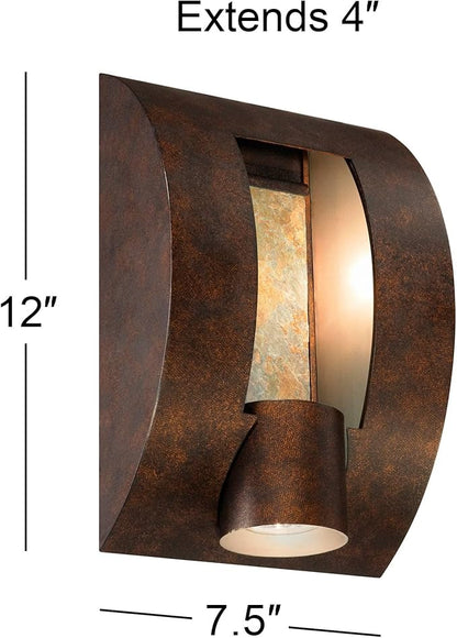 Franklin Iron Works Modern Industrial Outdoor Wall Light ADA Compliant Fixture Brown Bronze 12" Framed Slate Downlight for Exterior House Porch Patio Outside Deck Garage Yard Front Door Garden Home