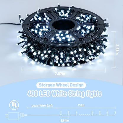 JMEXSUSS 400 LED White Christmas Lights Outdoor Decorations, 132ft Christmas Tree Lights with Remote, Indoor String Light Plug in for House Xmas Bush Decor