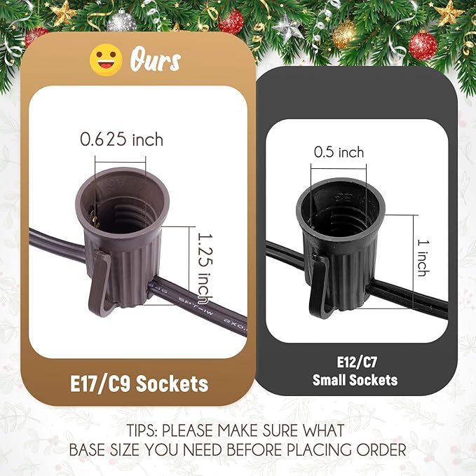 C9 Light Strand, 100 FT Outdoor String Lights Christmas Stringer with 100 Sockets for Christmas Decor Patio, E17 | Lumora