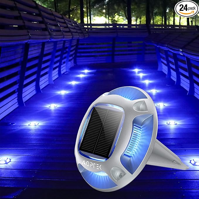 AGPTEK Solar Driveway Lights 24 Pack, 2 Colors in 1 Outdoor Solar Deck Dock Marine Waterproof LED Driveway Marker Security Lights for Outside Pathway,Boat Dock,Step,Walkway,Path,Garden