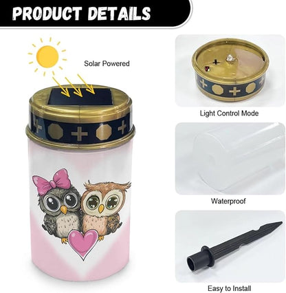 Cute Owl Solar Landscape Lights Outdoor Solar Heart Garden Stake Lights for Patio Lawn Garden Decor Solar Outdoor Love Sign for Gravesites Memorial and Ideal Presents for Loved Ones