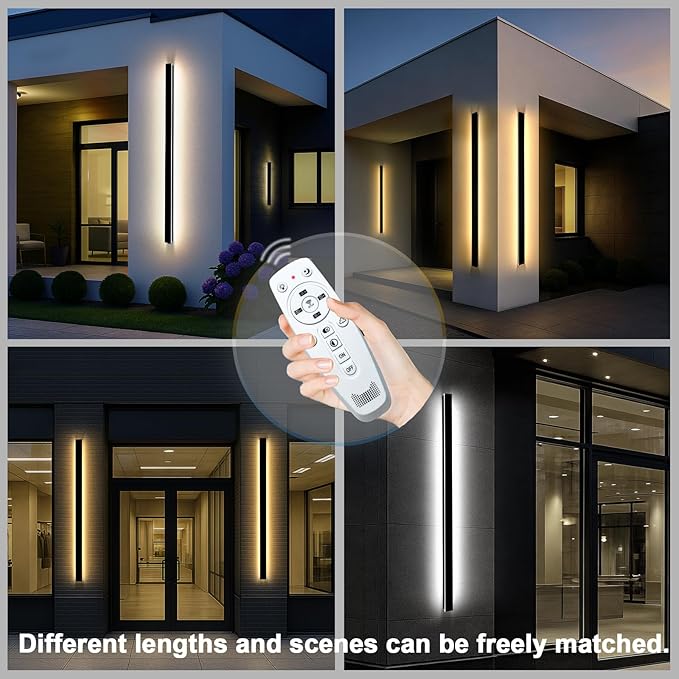 Modern Outdoor Wall Lights, 3CCT Dimmable Black Outdoor Wall Sconce with Remote Control, 70.87in Waterproof Linear | Lumora