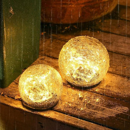 Cracked Glass Outdoor Solar Lights Landscape Garden Ball Lights, Garden Solar Ball Lights Waterproof (Warm White, 15cm)