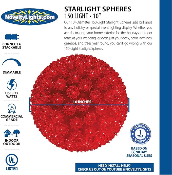 Novelty Lights 10in 150 Light Starlight Sphere, Clear, Extra Large Ornament Ball - Outdoor Security Flood Light | Lumora