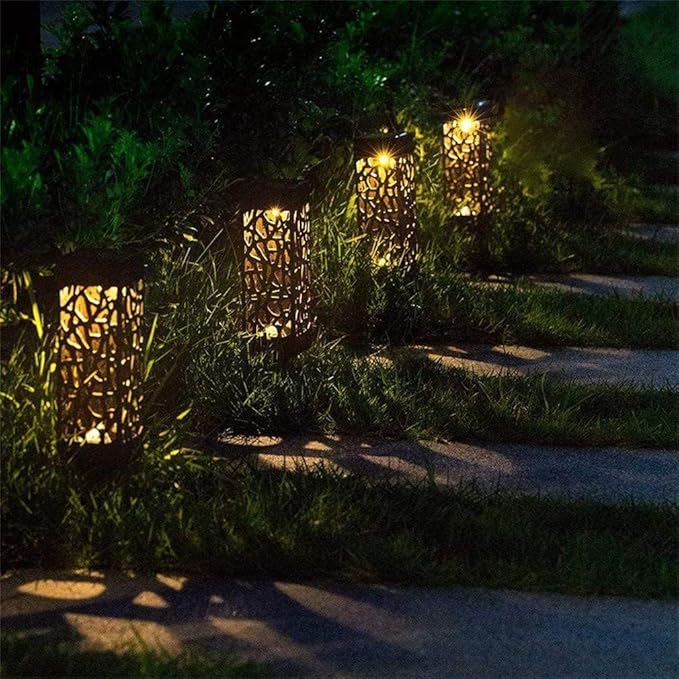 Ulalaza 4Pcs Solar Pathway Lights Retro Hollow Ground Light LED Outdoor Lighting Lights for Path Landscape Lawn Yard (White)
