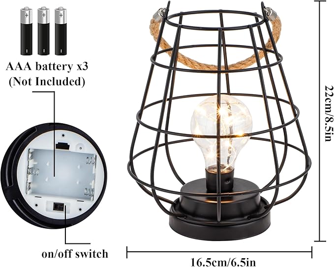 JHY DESIGN Set of 2 Cage Bulb Lantern Decorative Table Lamps 8.5" H Battery Powered Cordless Lights with Warm White | Lumora